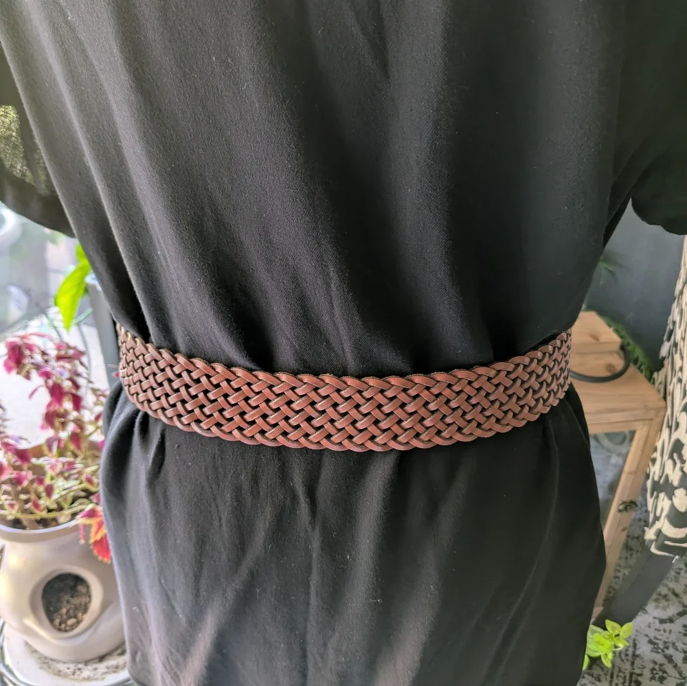 Fossil Braided Brown Leather Belt with Brass Buckle- SZ M